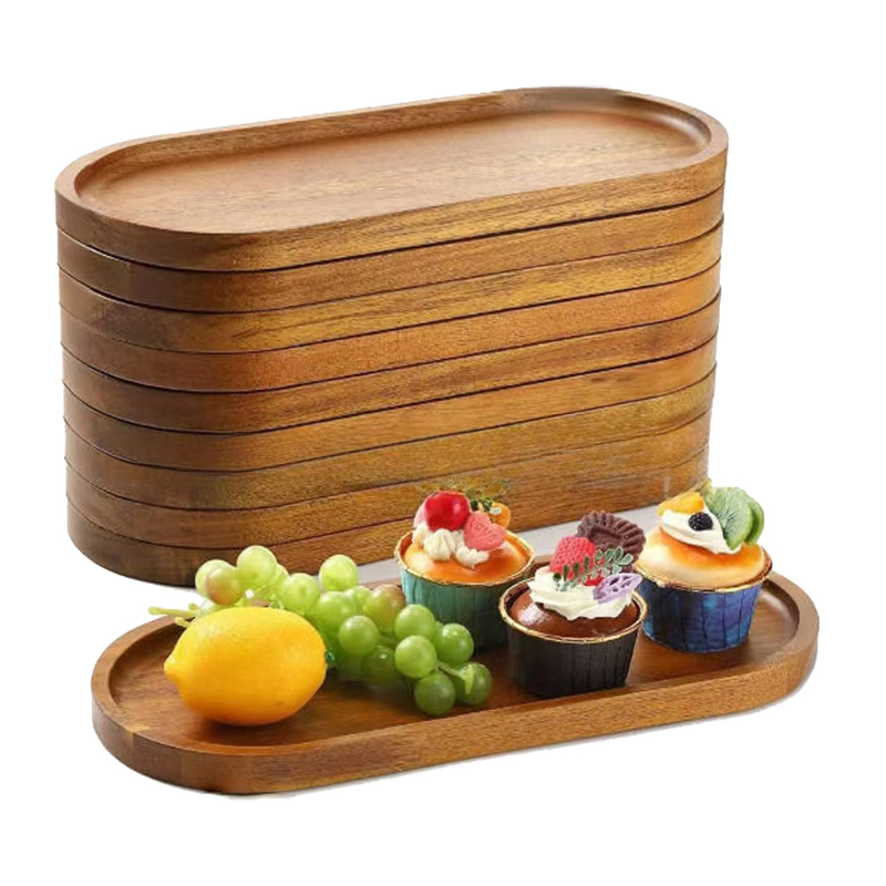 Japanese Snacks - 食器無垢材フードトレイラウンド長方形デザートプレート和風木製スナックフルーツティーソーサーパレットブレッドボード