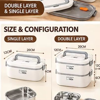 二重構造の304ステンレス製弁当箱。漏れ防止機能付きで、オフ - Bento Box のレビューと価格
