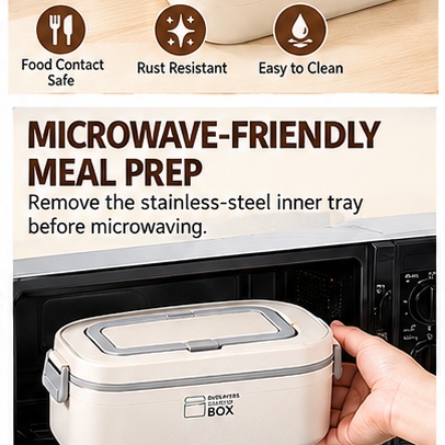 二重構造の304ステンレス製弁当箱。漏れ防止機能付きで、オフ - Bento Box のレビューと価格